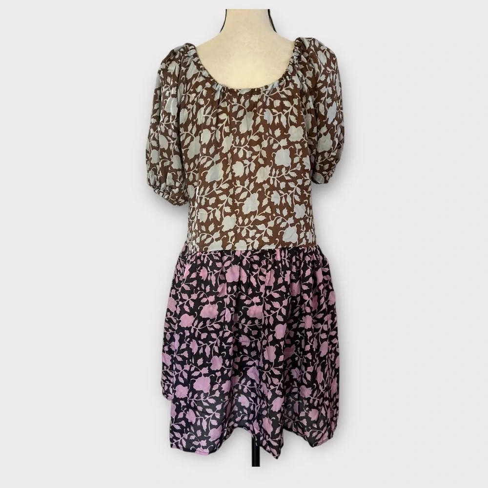 Hannah Chiara mixed print silk puff sleeve dress